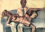 homme fumant une cigarette et masturbant une femme - dessin anonyme
