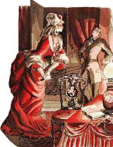 Femme du monde donnant la cravache � un gentleman soumis