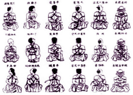 Planche de figures codifiées du kinbaku - shibari