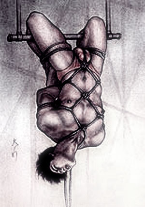 bondage japonais - dessin homme attaché et suspendu