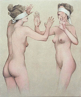Francis Bellanger - Colin maillard 1 - huile sur toile 65x54 Francis Bellanger - Colin maillard 1 - huile sur toile 65x54