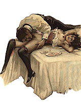 Délicatesse de fin de repas - anonyme Cunnilinctus sur la table - dessin anonyme