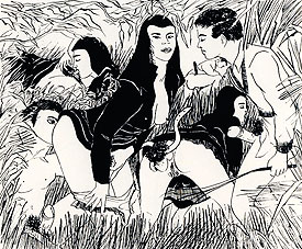 Nonnes orgiaques - dessin illustrant Les Nonnes circa 1940 - anonyme attribué à Foujita