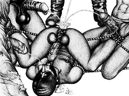 BDSM homo et urophilie sodomite - dessin de Nigel Kent - Tom of Findland Foundation