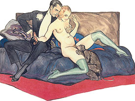 Couple et petit singe - dessin érotique 1930
