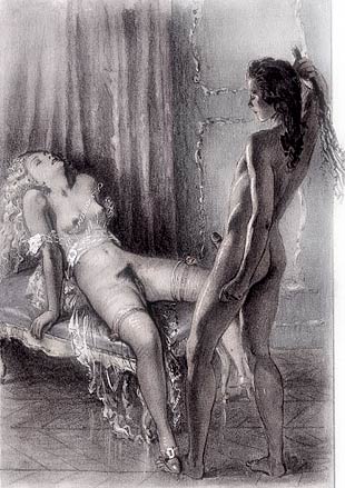 Erotisme de la flagellation - dessin de Bécat