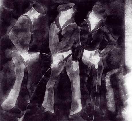 Three sailors urinating - Charles Demuth circa 1930