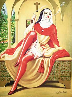 Religieuse italienne fumant la cigarette - Clovis Trouille -1944