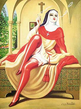 Religieuse italienne fumant la cigarette - Clovis Trouille -1944