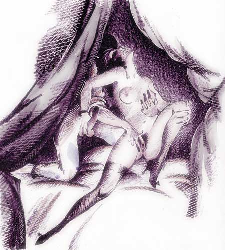 masturbation d'une femme par un arlequin - dessin anonyme
